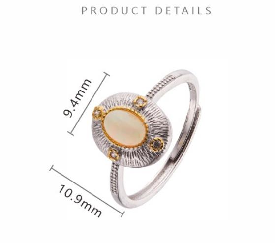 S925 Sterling Silver Ring With Natural Opal Cabochon for Women